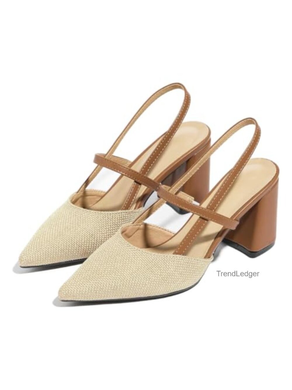 Linen Chunky Heel Closed Toe Slingback Sandals for Women